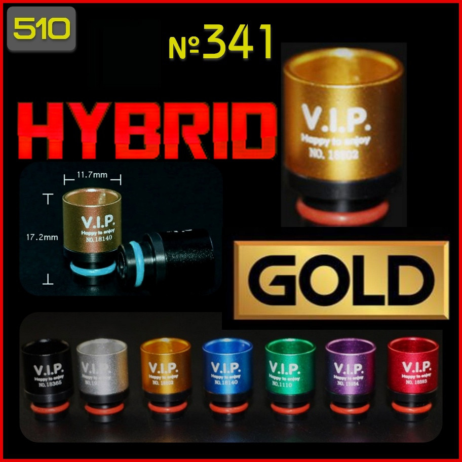 341 Drip Tip 510 Hybrid Gold. Дрип тип гибридный Resin+Aluminum