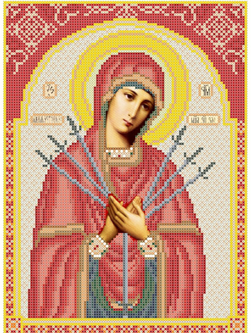 Схема для вишивання бісером на габардині Богородіца Семістрельна