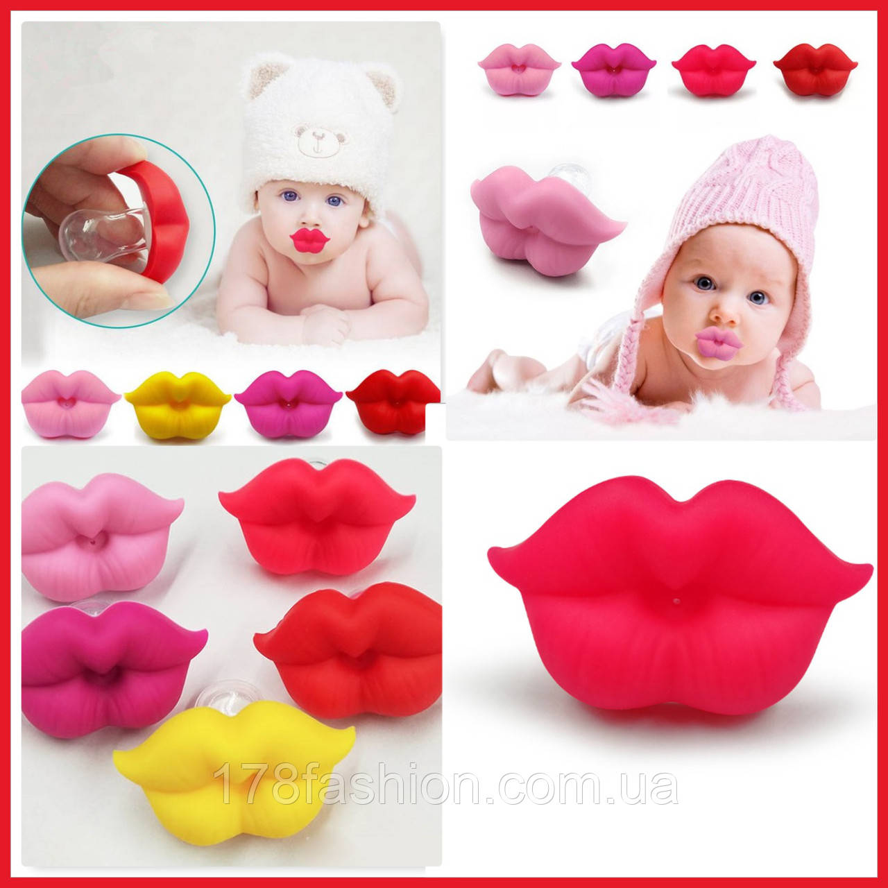 Соска пустушка губки яскраво рожеві, фото 1