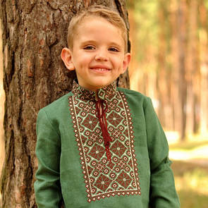 Зелена вишиванка дитяча для хлопчика з довгим рукавом