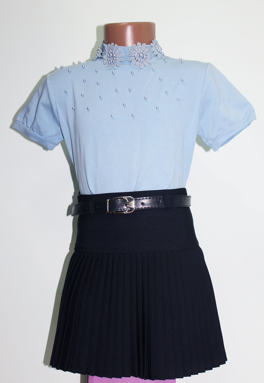 Трикотажна блуза для дівчинки з коротким рукавом, фото 1