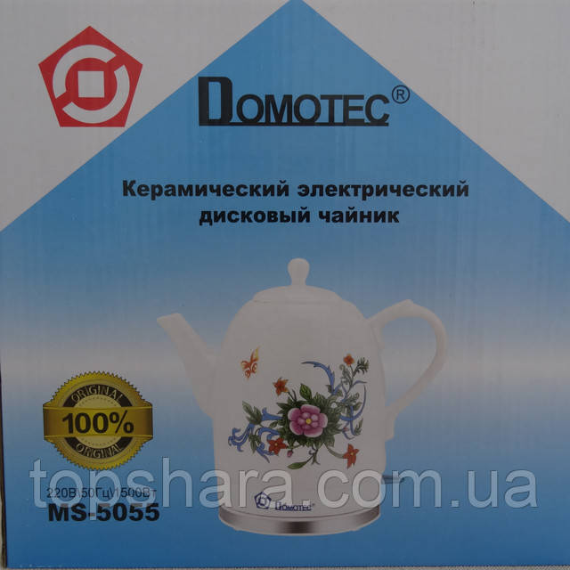 Керамический электрочайник дисковый Domotec MS 5055 объемом 1.7 литра с рисунком