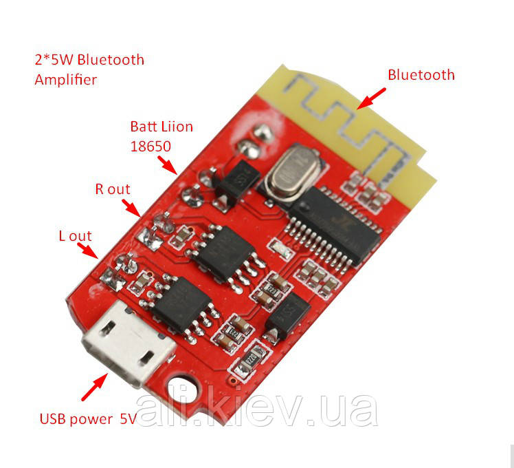 Підсилювач звука з Bluetooth  5 DW-CT14 2х5Вт червона, JZ-B5W2 чорна плата