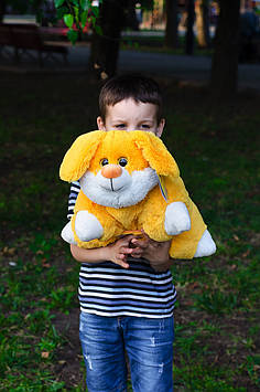 Плюшева подушка Зайка-трансформер 42 см Жовтий Яскрава м'яка іграшка М'яка подушка-іграшка