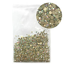 Стрази скляні мікс розмірів, 1000 шт. від SS3 до SS16 Gold Bottom AB