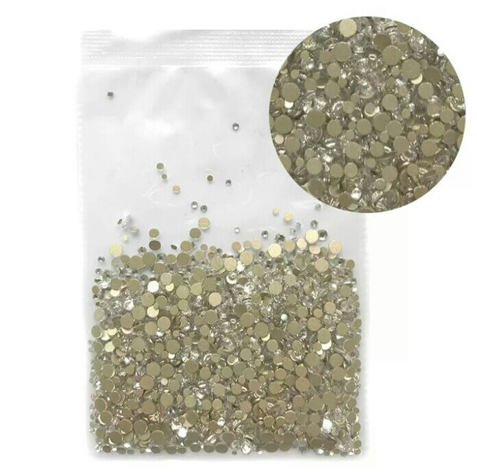 Стрази скляні мікс розмірів, 1000 шт. від SS3 до SS16 Gold Bottom White, фото 1