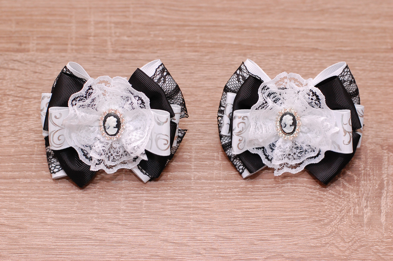 Бантики для волосся на гумці дитячі в школу чорно-білі 2 шт 51 Об, фото 1
