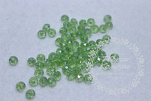Намистина скляна — рондель, світло-зелена, 6 х 4 мм