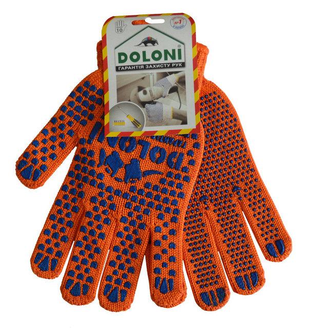 Перчатки DOLONI (584) трикотажные оранжевые с 2-х стор. ПВХ  (200пар в уп.), фото 1