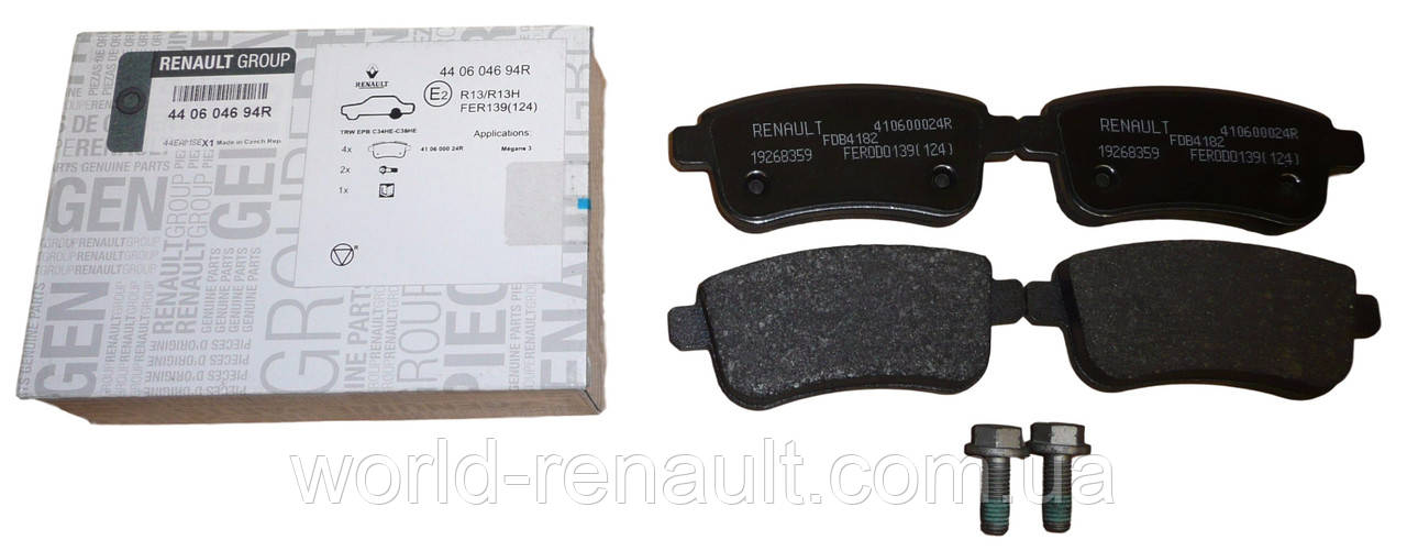 Renault (Original) 440604694R — Комплект задніх гальмівних колодок (електро ручок) Рено Меган 3, Рено Флюенс