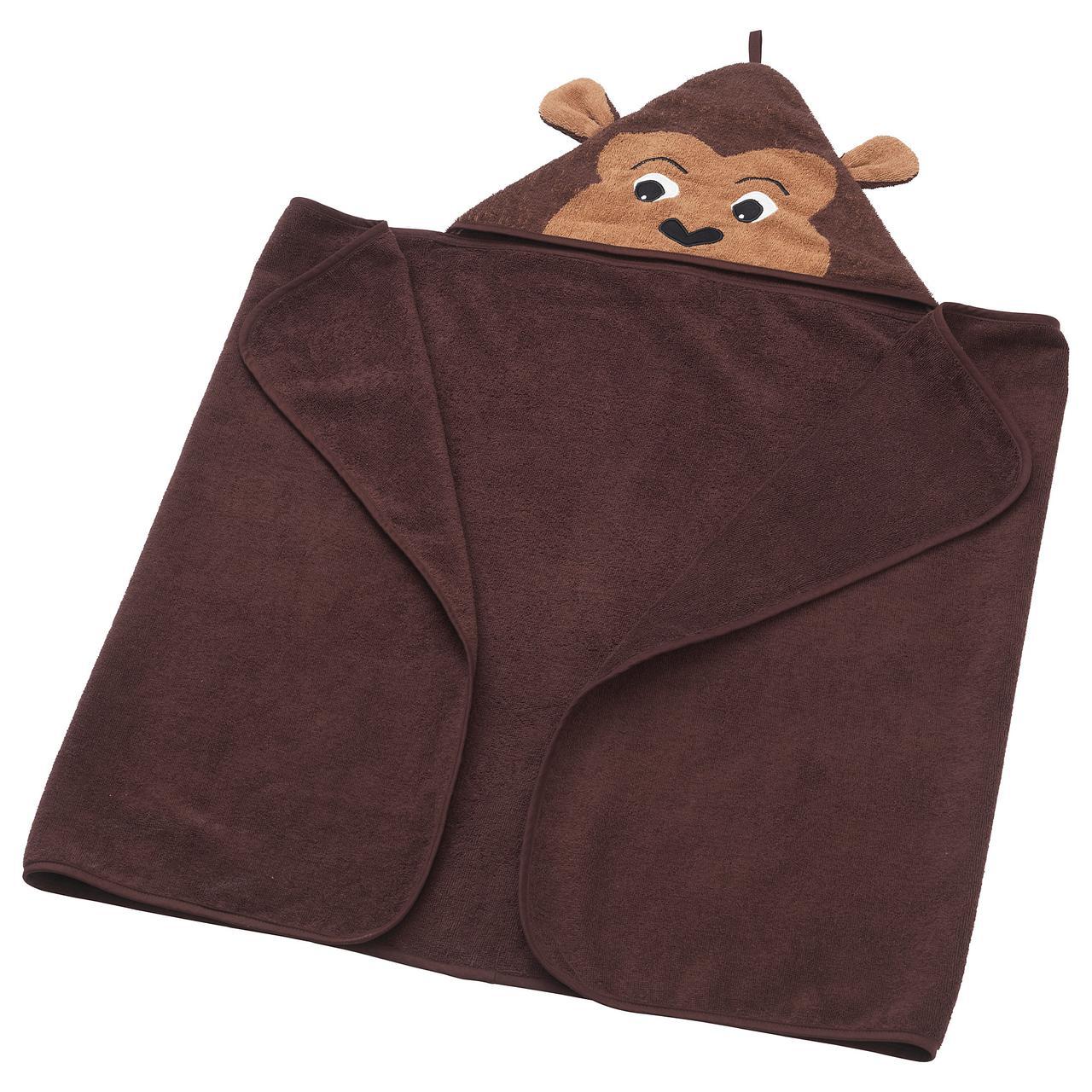 Рушник з капюшоном, мавпа, коричневий, 70x140 см, 103.938.27, IKEA, ІКЕА, DJUNGELSKOG
