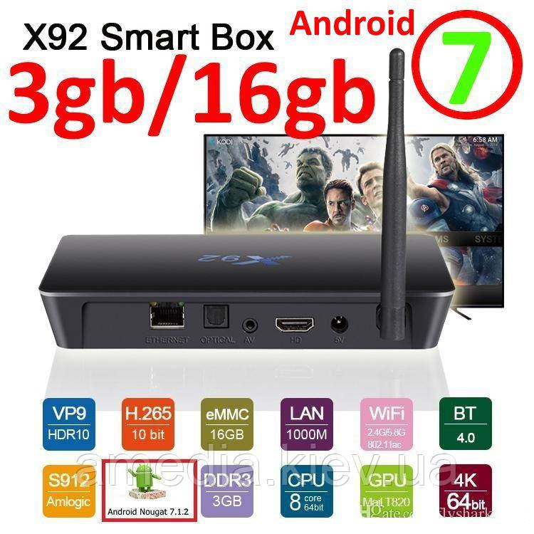 X92 3гб 16гб Amlogic S912 8 Ядер Андроид 7 Смарт ТВ Бокс Smart Tv Box Android 7 Приставка - фото 1 - id-p668888241