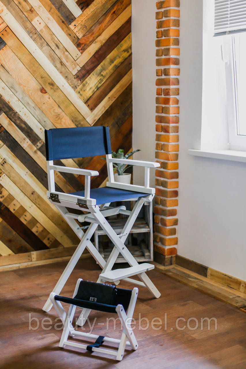Високий стілець для візажиста, складаний, дерев'яний, стілець режисера, стілець для фото сесії, чорно-білий, фото 1