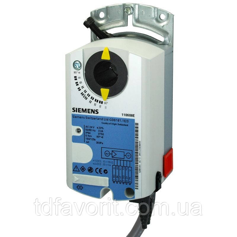 GDB131.1E Привод повітряної заслінки Siemens — AC/DC 24V, 5 Nм, 3-точкове регулювання, 150 c