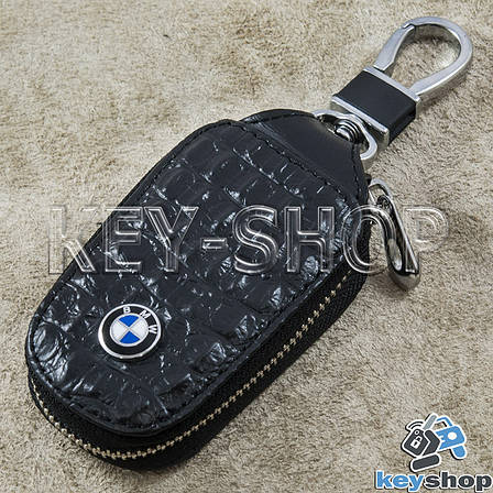 Ключниця кишенькова (шкіряна, чорна, з тисненням, з карабіном, кільцем), логотип авто BMW (БМВ), фото 2