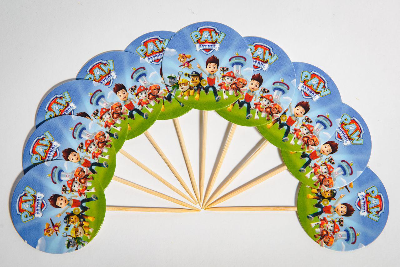Набір Топпери для кексів, мафінів, капкейків Тематичні (10шт/уп)(Картон)- Щенячий патруль, Різні кольори