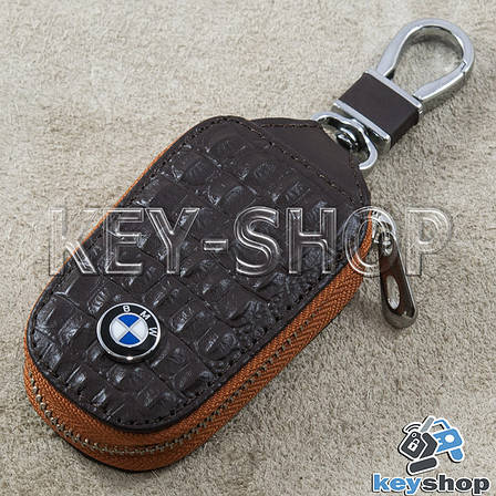 Ключниця кишенькова (шкіряна, коричнева, з тисненням, з карабіном, кільцем), логотип авто BMW (БМВ), фото 2