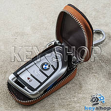 Ключниця кишенькова (шкіряна, коричнева, з тисненням, з карабіном, кільцем), логотип авто BMW (БМВ), фото 2