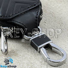 Ключниця кишенькова (шкіряна, чорна, на блискавці, з тисненням, з карабіном), логотип авто Skoda (Шкода), фото 3