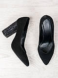 Туфлі на каблуці чорна замша блискітки 6472-28, фото 4