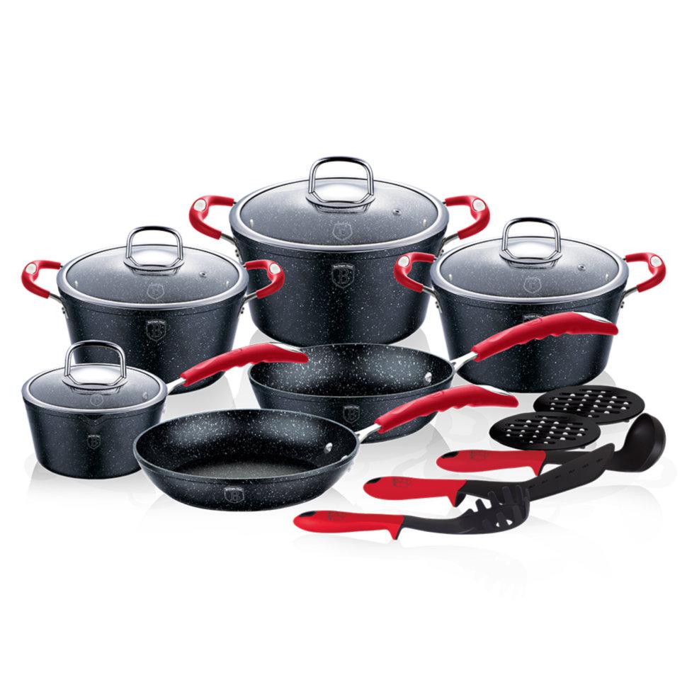 Набір посуду Berlinger Haus 15 предметів Black Stone Touch Line BH 1172N