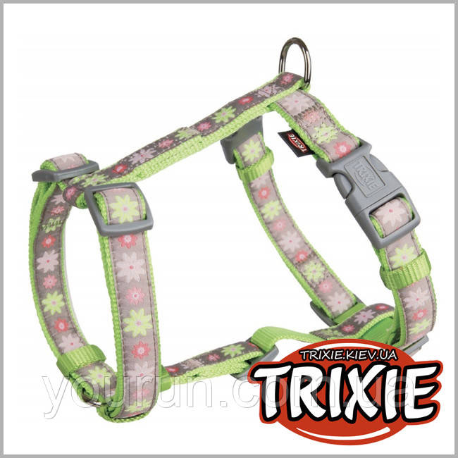 Trixie (Тріксі) Шлея "Modern Art Blooms" зелена, нейлон, S-M 40-65 см/20 мм, фото 1