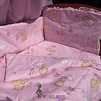 Постільний набір в дитячу ліжечко (8 предметів) Premium "Ведмедики на хмарі" рожевий, фото 1