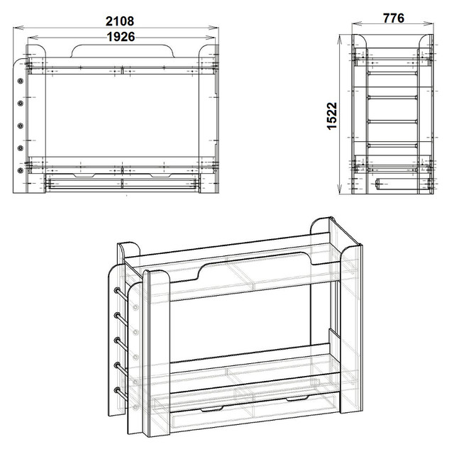 Размеры двухъярусной кровати Твикс от фабрики Компанит