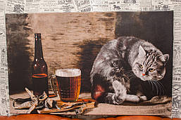 Пиво, риба, сірий кіт. 50х80 см. Картина на полотні.