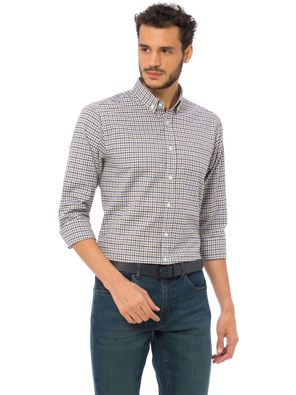 Чоловіча сорочка LC Waikiki/ЛС Вайки в синьо-бежеву карту