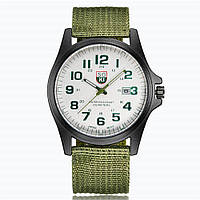 Чоловічий армійський годинник зелений із білим циферблатом