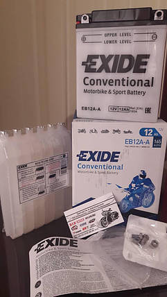 Аккумулятор для мотоцикла сухозаряженный EXIDE YB12A-A 12AH 134x80x160, фото 1