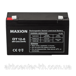 Промисловий акумулятор UPS MAXION 6-12 (6V,12Ah), фото 1