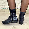 Черевики жіночі шкіряні синього кольору зі вставками синього замша, фото 4