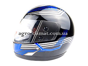Шолом для мотоцикла F2 чорний глянець із синьою смугою 