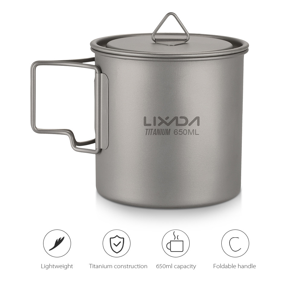 Чашка з кришкою титанова Lixada 650мл + нейлоновий чохол