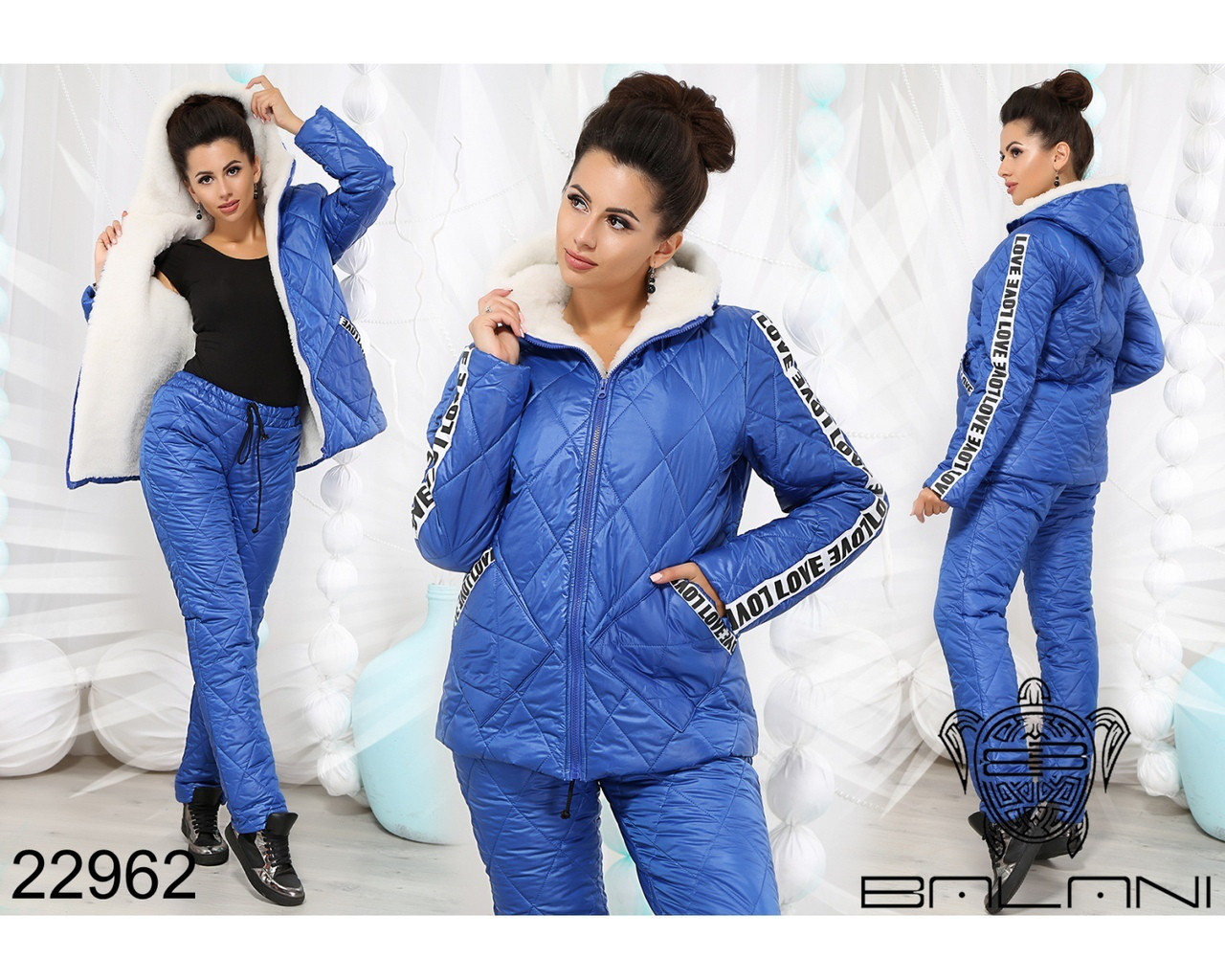 Жіночий зимовий костюм теплий на овчині та синтепоні гірськолижний, стьобаний костюм двійка 42-44, 46-48, фото 1