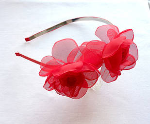 Обруч для волосся ручної роботи з червоними квітами текстиль "Карменсіта"