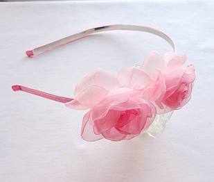 Обруч для волосся з рожевими квітами текстиль "Чайна троянда"
