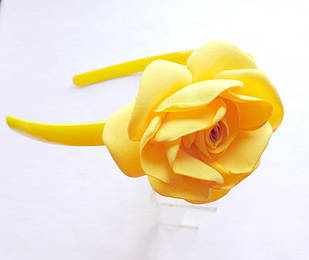Обруч для волос с цветком ручной работы текстиль "Роза желтая"