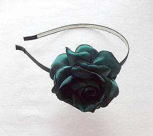 Обруч зелений для волосся з квіткою ручної роботи текстиль "Морська хвиля"