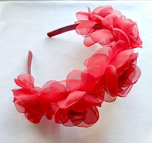 Обруч червоний для волосся з квітами ручної роботи "Червона чайна троянда"