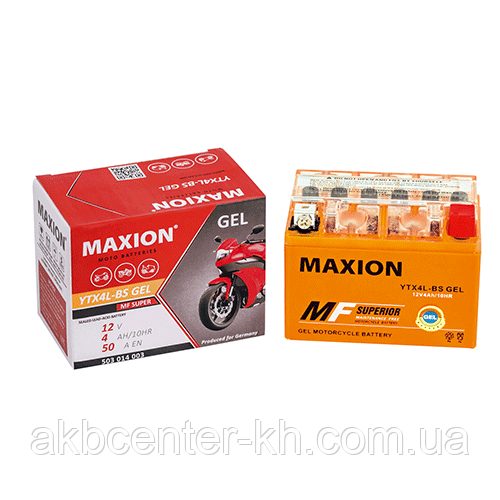 Мото аккумулятор GEL MAXION YTX 4L-BS (12V, 4A)