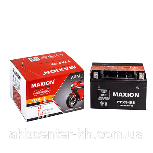 Мото аккумулятор AGM MAXION YTX 9-BS (12V, 8A), фото 1