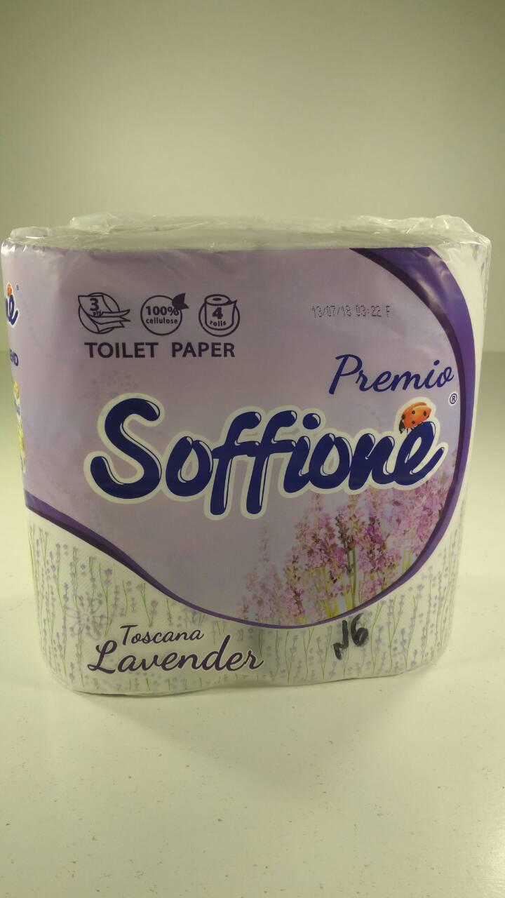 Туалетний папір біла 3-шарова ароматизована з фіолетовим тисненням SOFFIONE TOSCANA ( 4 шт/пач.)