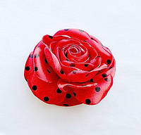 Брошь цветок красный из ткани ручной работы "Роза Черный Горошек"