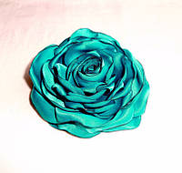 Брошь цветок из ткани ручной работы "Морская волна роза"