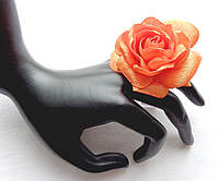 Кольцо с цветком из ткани ручной работы "Роза Оранжевая"