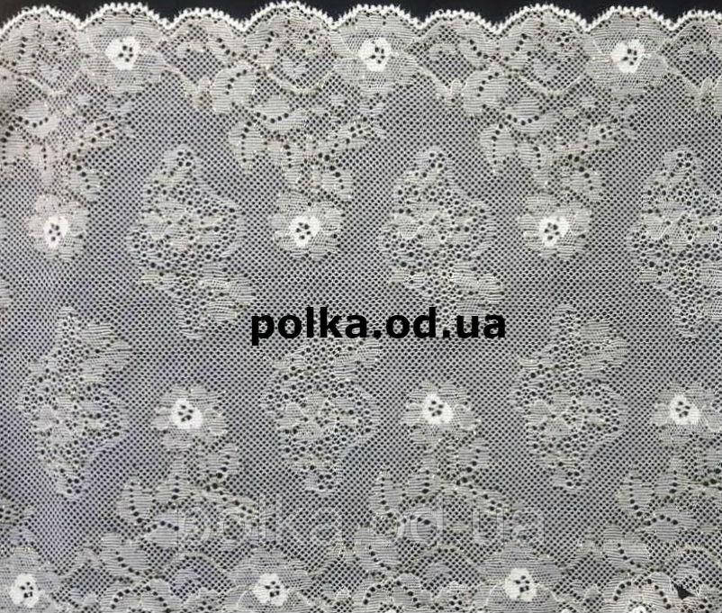 Стрейчевое мереживо "рожеві острова", ширина 19,5 см, колір білий