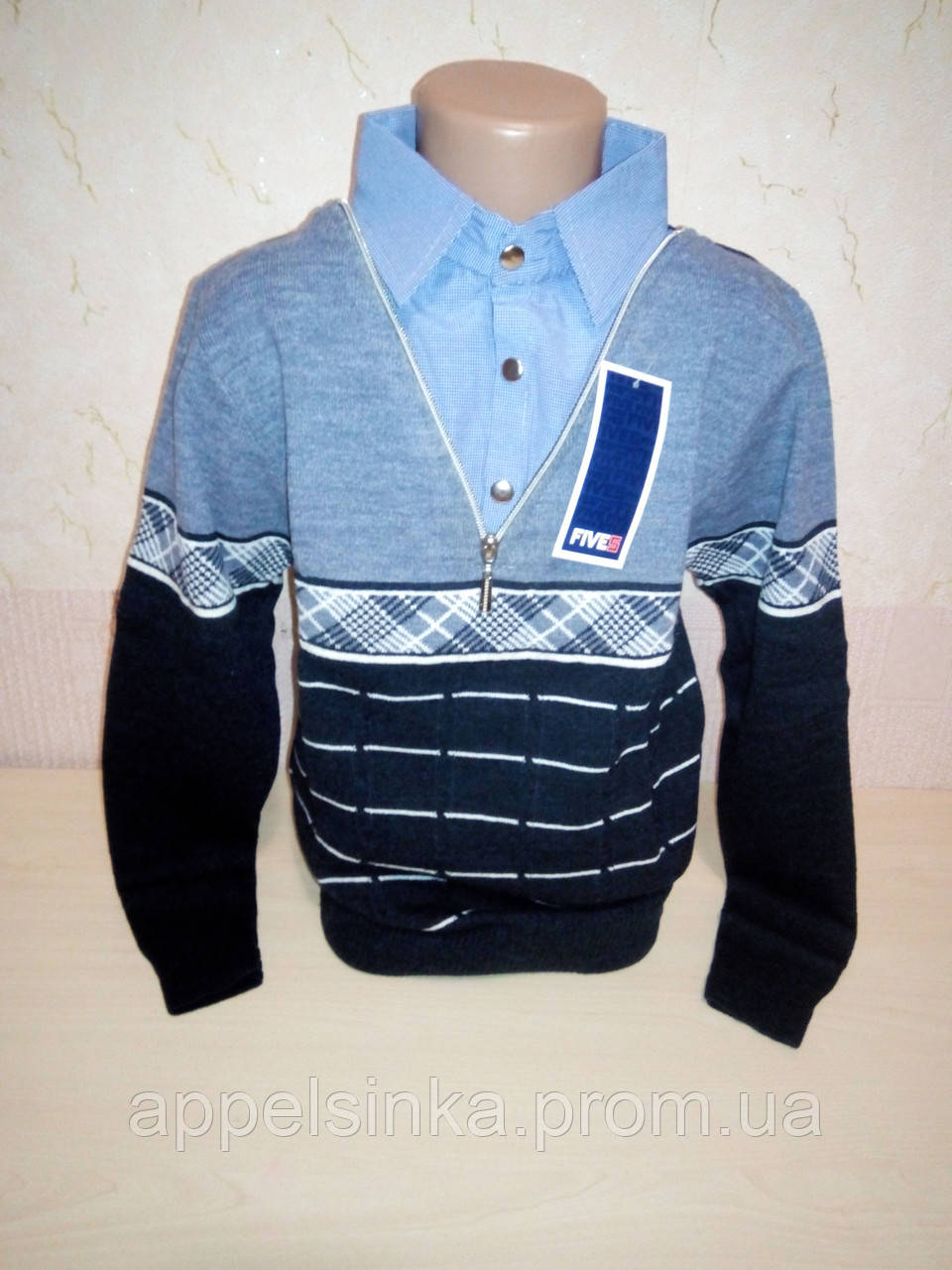 Вязаный свитер-обманка для мальчиков 42,44,46 размер - фото 1 - id-p757611002